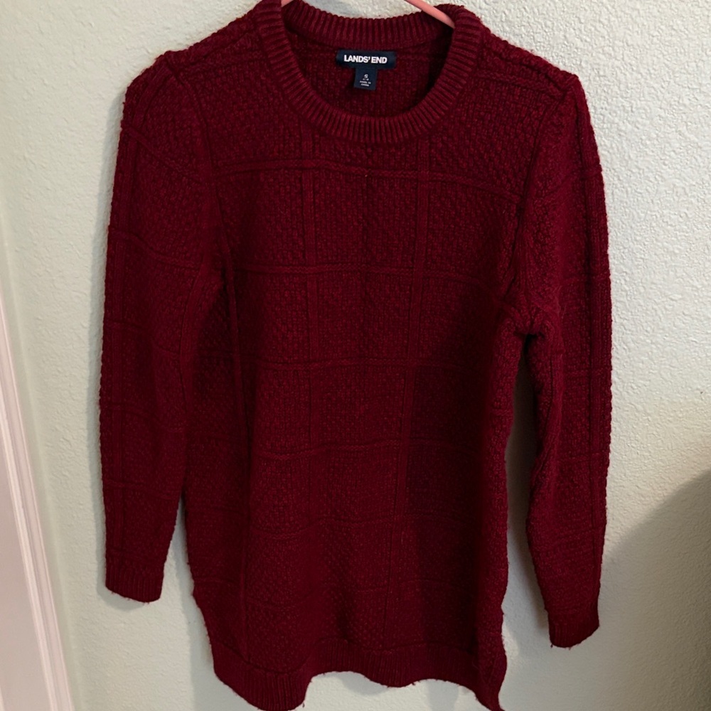 Lands' End Women's Deep Red Crew Neck Sweater